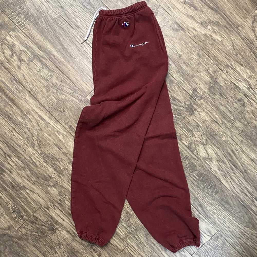 Vintage Champion Men’s Maroon Script Spell Out Jogger Sweatpants Athletic Wear